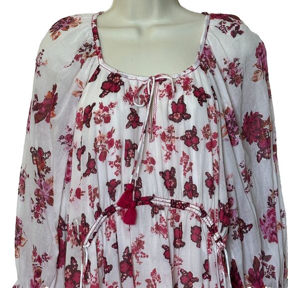 Free People Camella Pink Floral Blouson Sleeve Ruffled Mini Dress Women's S New - Picture 2 of 13